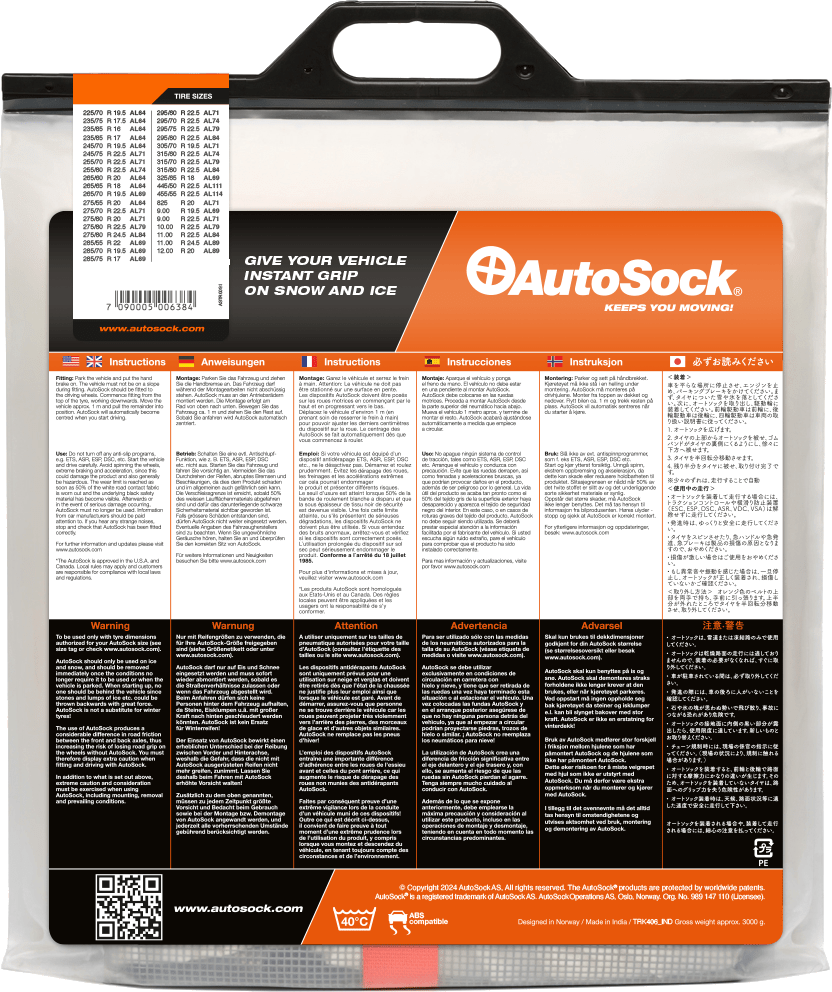Verso de l'emballage du produit pour AutoSock pour camions AL69