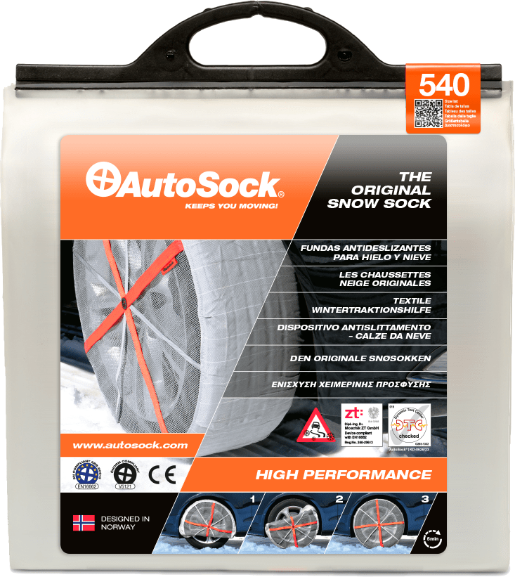 Emballage du produit AutoSock pour voiture de tourisme et véhicules utilitaires légers (vue de face) HP540