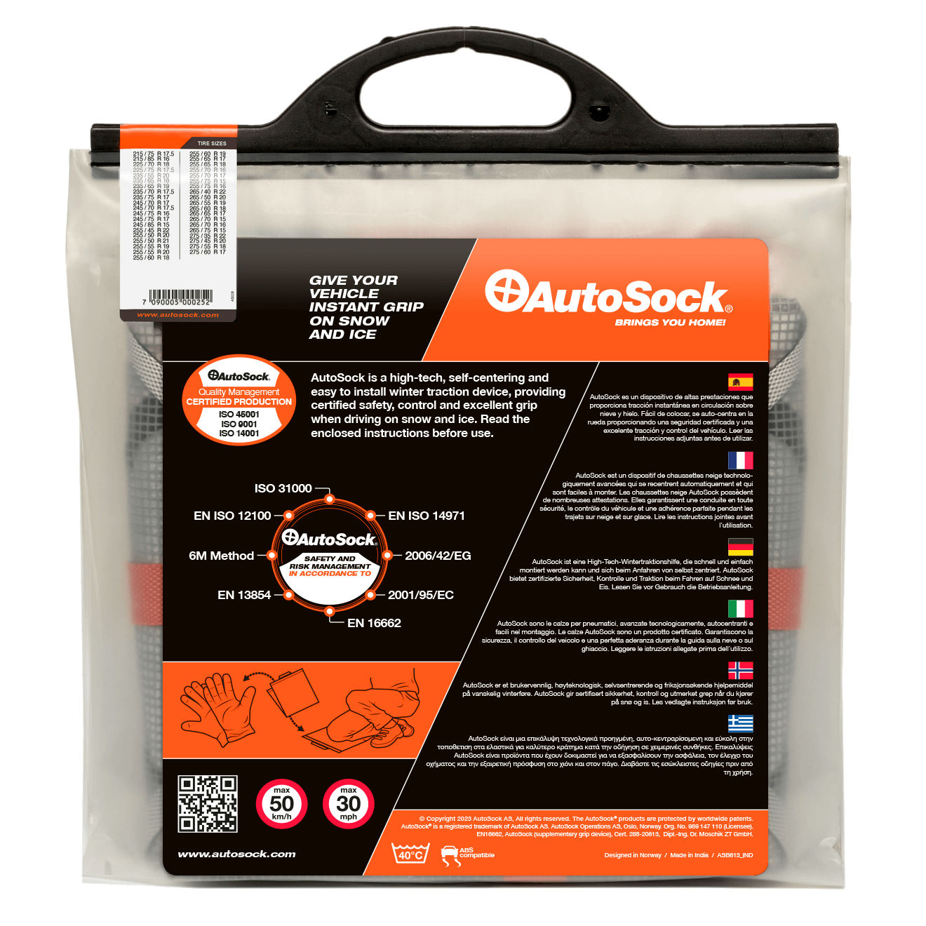 Verso de l'emballage du produit pour AutoSock HP 698 HP698 pour voitures particulières