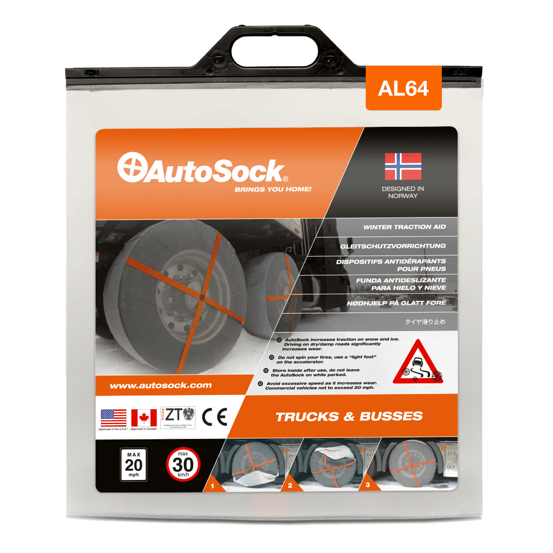 Emballage du produit AutoSock AL 64 AL64 pour camions (vue de face)