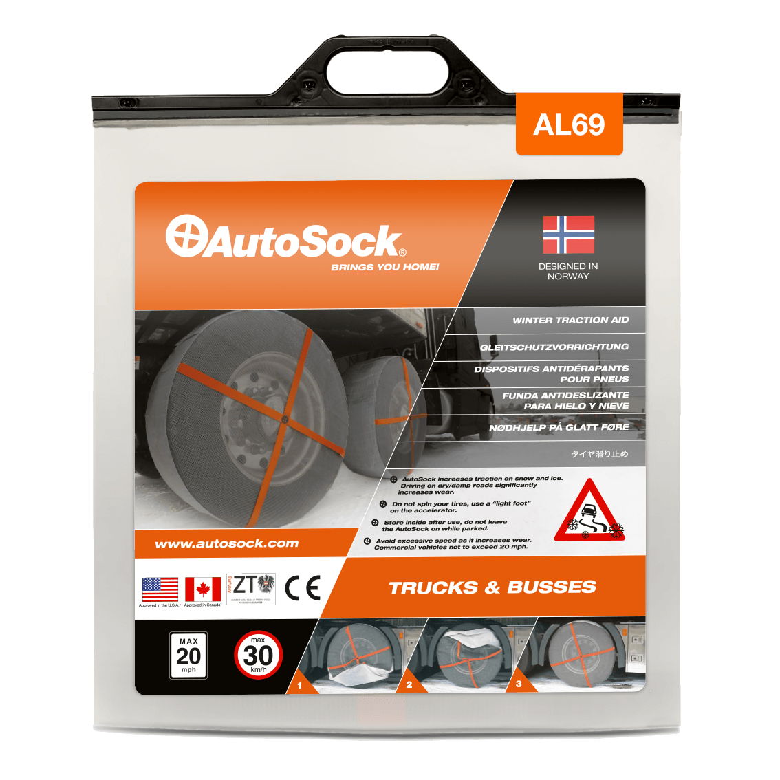 Emballage du produit AutoSock AL 69 AL69 pour camions (vue de face)