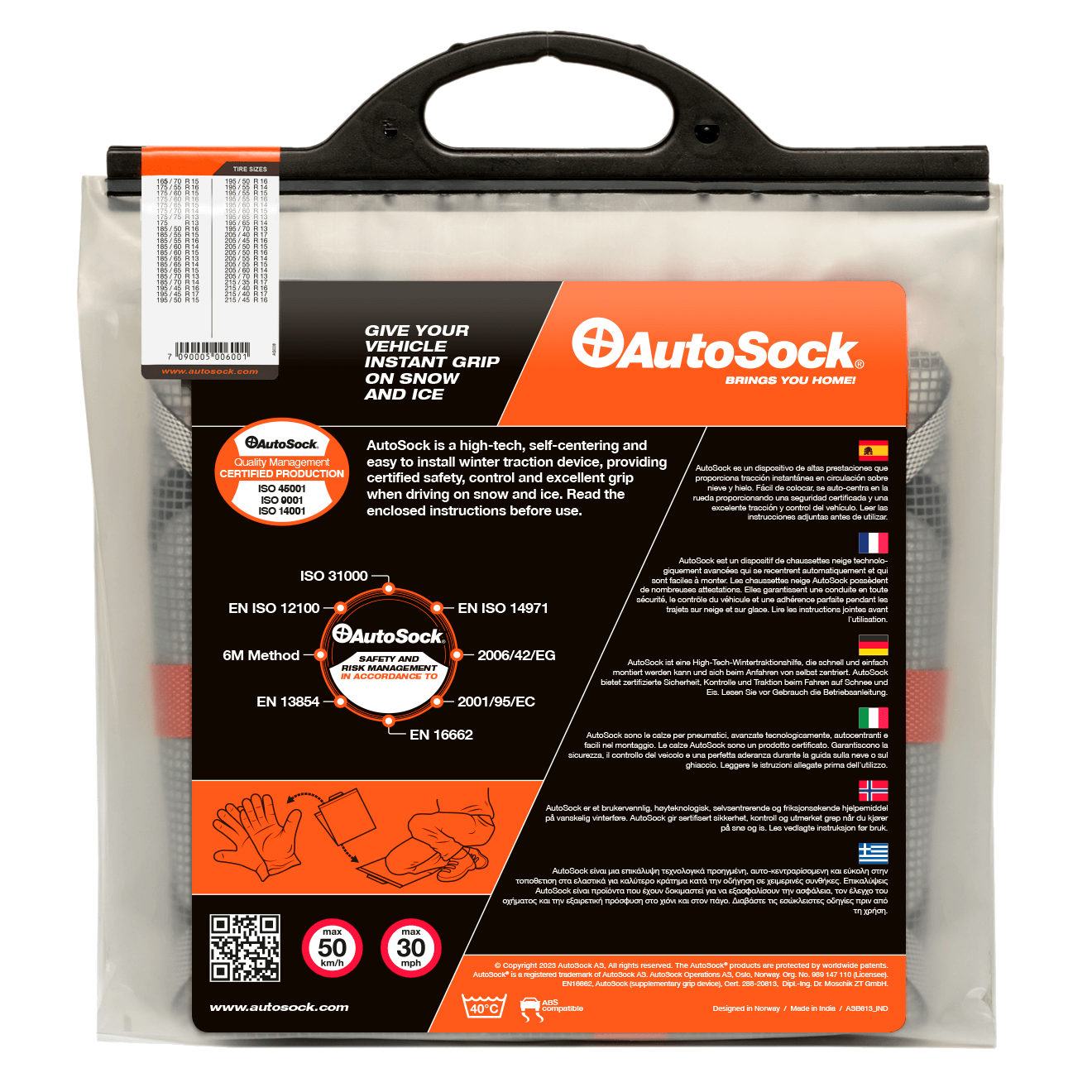 Verso de l'emballage du produit pour AutoSock HP 600 HP600 pour voitures particulières